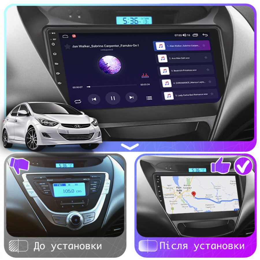 Штатная магнитола Lesko для Hyundai Avante V 2010-2015 экран 9" 6/128Gb 4G Wi-Fi GPS Top