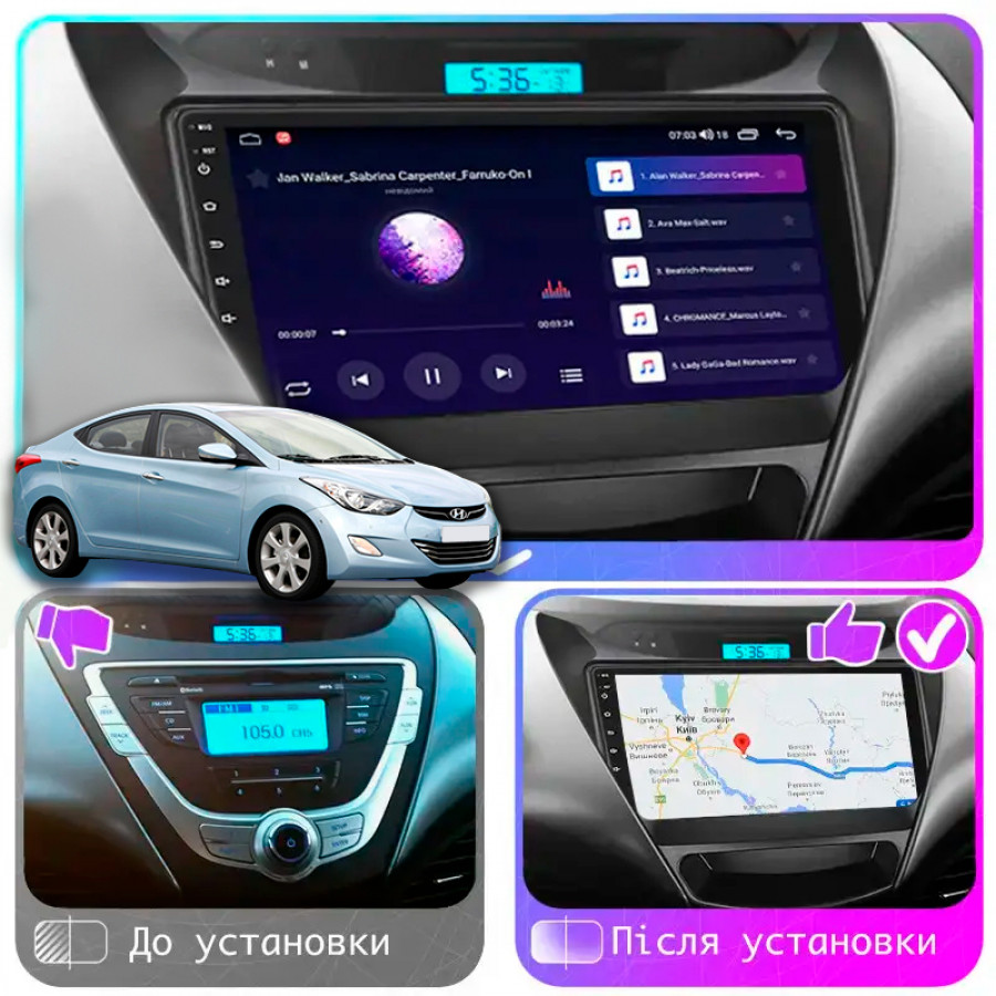Штатная магнитола Lesko для Hyundai Avante V ver 2 2010-2015 экран 9" 2/32Gb Wi-Fi GPS Base