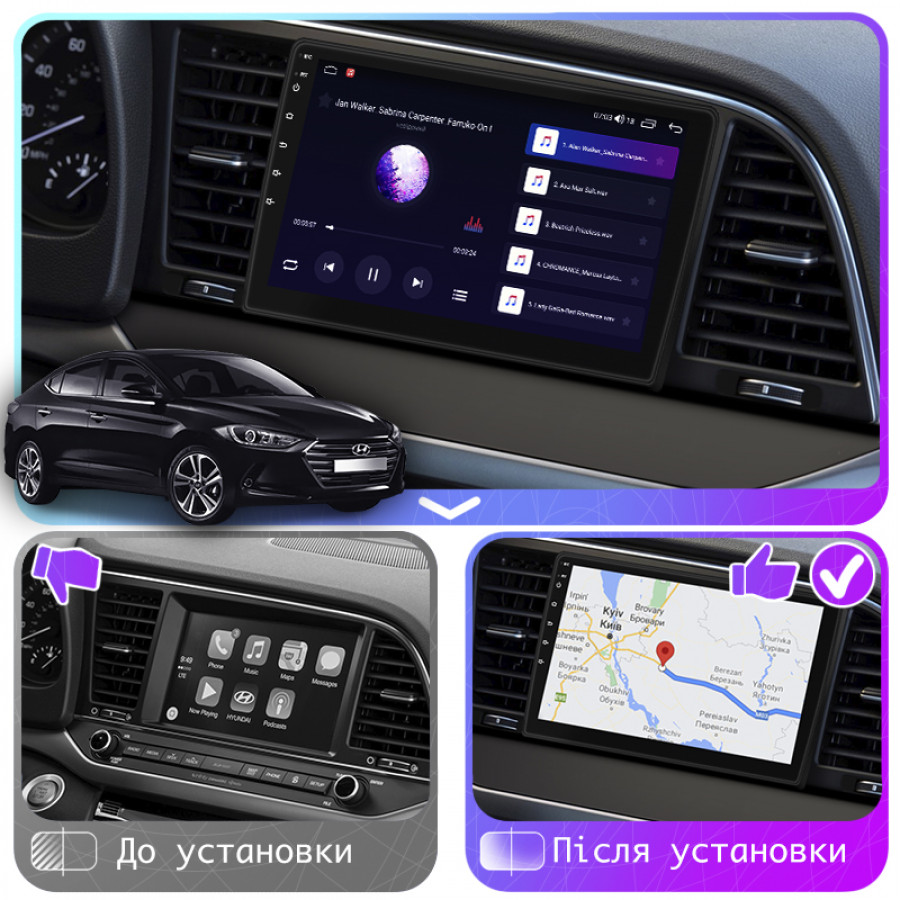 Штатная магнитола Lesko для Hyundai Avante VI 2015-н.в. экран 9" 4/64Gb 4G Wi-Fi GPS Top