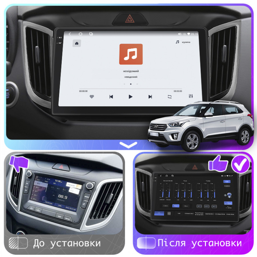 Штатная магнитола Lesko для Hyundai Creta I 2016-2020 экран 10" 4/64 QLED CarPlay 4G Wi-Fi GPS 360 Prime