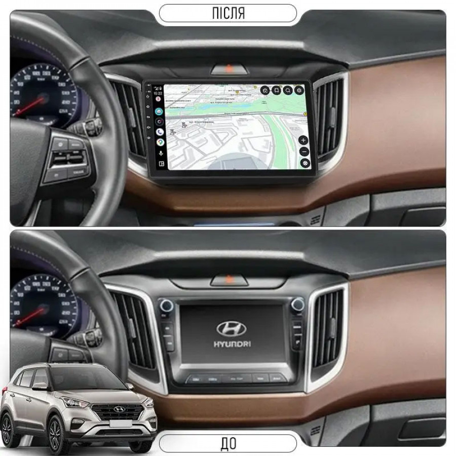 Штатная магнитола Lesko для Hyundai Creta I 2016-2020 экран 10" 6/128Gb 4G Wi-Fi GPS Top