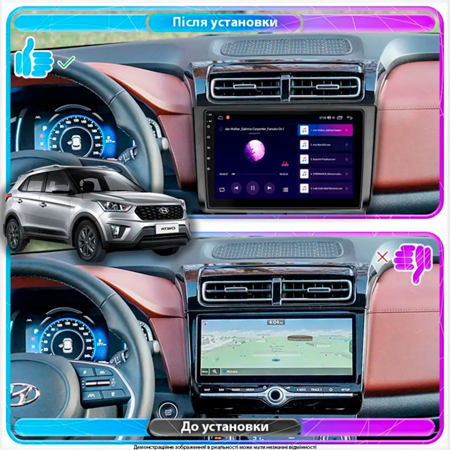 Штатная магнитола Lesko для Hyundai Creta I Рестайлинг 2020-2021 экран 9" 4/64Gb CarPlay 4G Wi-Fi GPS Prime
