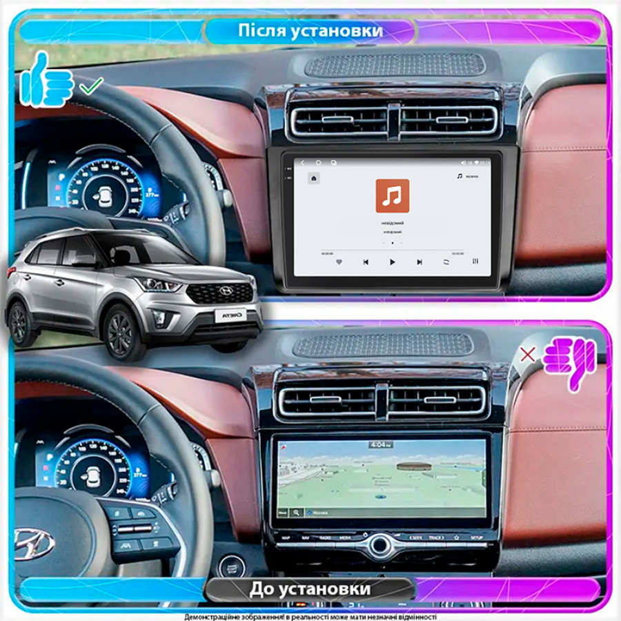Штатная магнитола Lesko для Hyundai Creta I Рестайлинг 2020-2021 экран 9" 4/64 QLED CarPlay 4G Wi-Fi GPS 360 Prime
