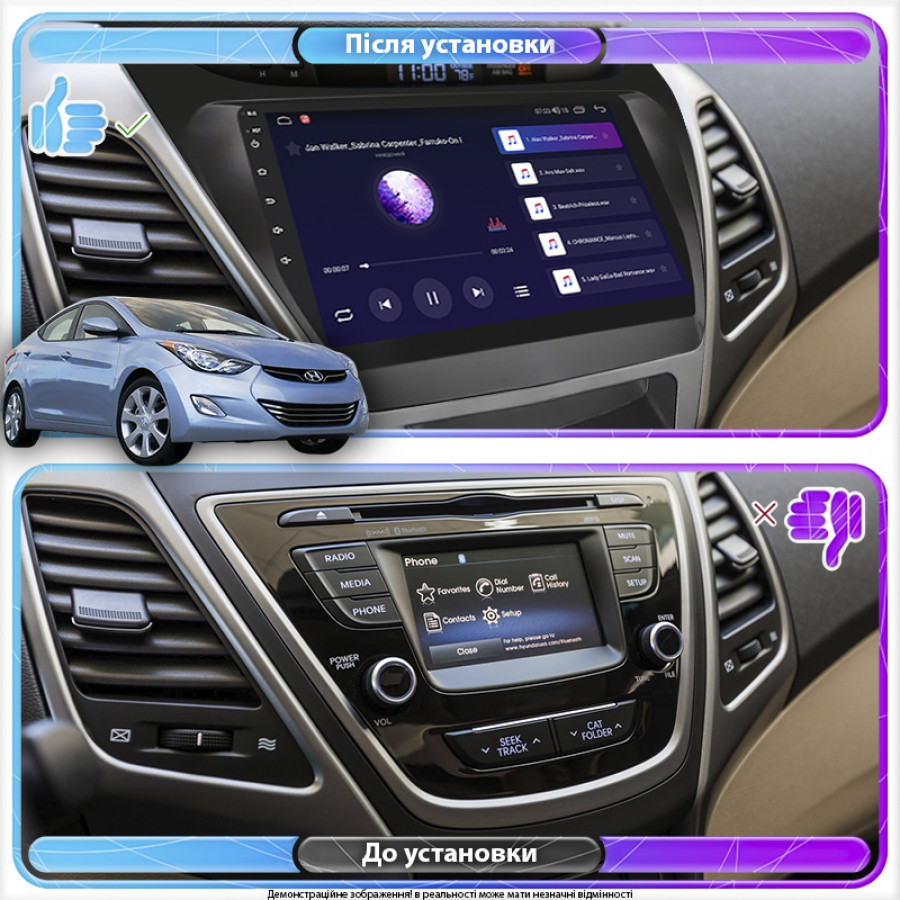 Штатная магнитола Lesko для Hyundai Elantra V (MD) 2010-2014 экран 9" 2/32Gb 4G Wi-Fi GPS Top