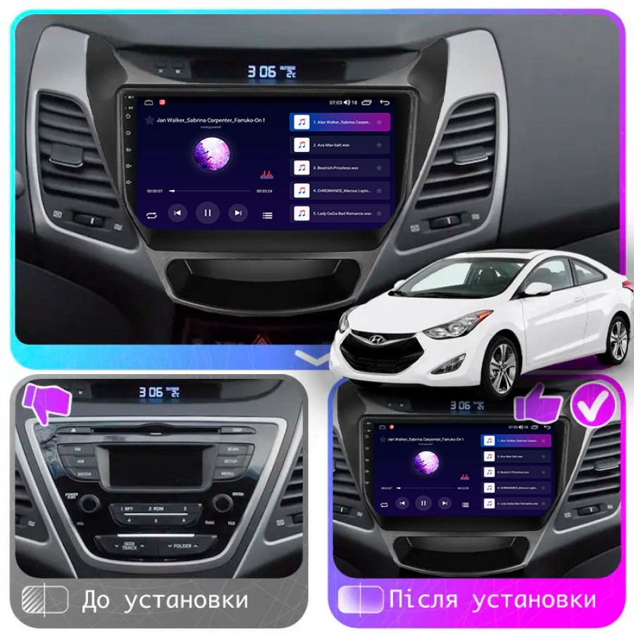 Штатная магнитола Lesko для Hyundai Elantra V (MD) Рестайлинг 2013-2016 экран 9" 2/32Gb Wi-Fi GPS Base