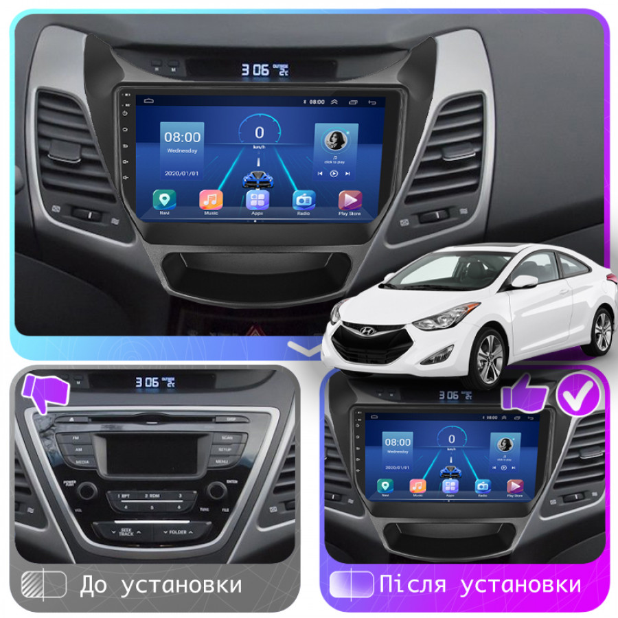 Штатная магнитола Lesko для Hyundai Elantra V (MD) Рестайлинг 2013-2016 экран 9" 4/64Gb 4G Wi-Fi GPS Top