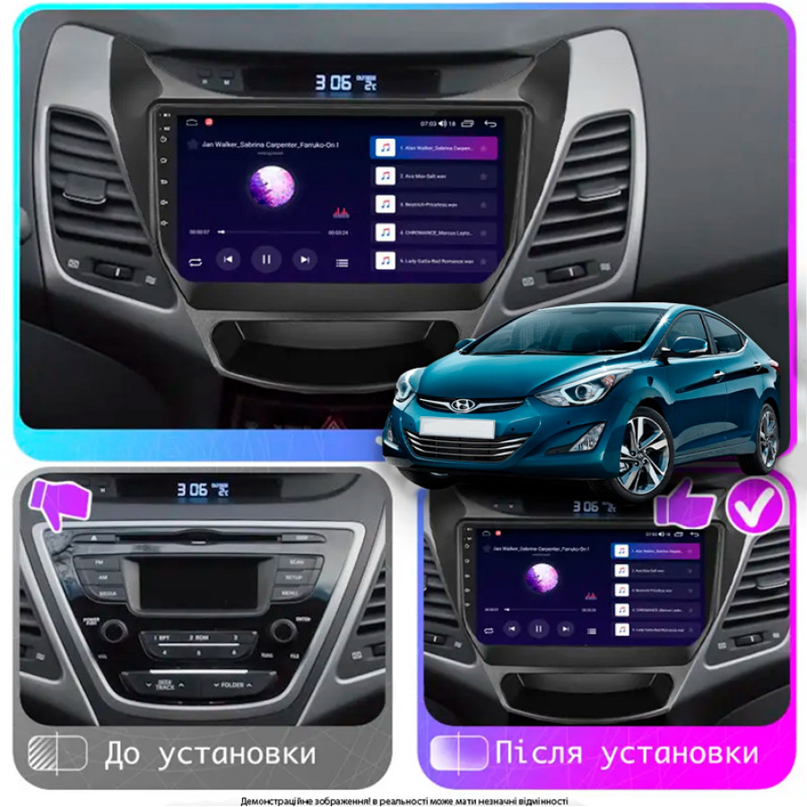 Штатная магнитола Lesko для Hyundai Elantra V (MD) Рестайлинг ver 2 2013-2016 экран 9" 2/32Gb CarPlay 4G Wi-Fi GPS Prime