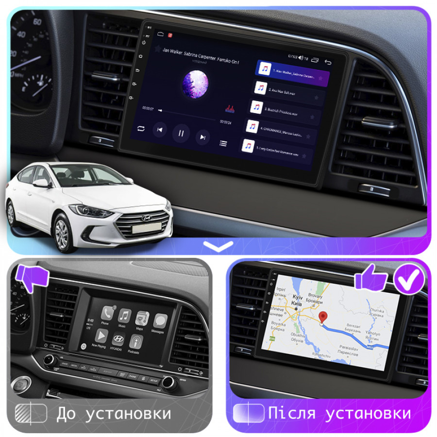 Штатная магнитола Lesko для Hyundai Elantra VI (AD) 2015-2019 экран 9" 4/64Gb CarPlay 4G Wi-Fi GPS Prime