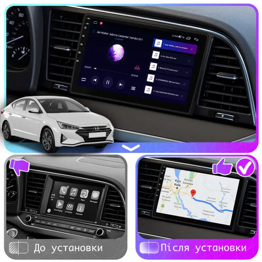 Штатная магнитола Lesko для Hyundai Elantra VI (AD) Рестайлинг 2018-2020 экран 9" 2/32Gb Wi-Fi GPS Base