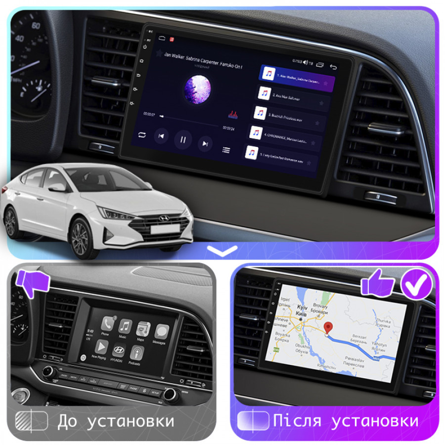 Штатная магнитола Lesko для Hyundai Elantra VI (AD) Рестайлинг 2018-2020 экран 9" 2/32Gb CarPlay 4G Wi-Fi GPS Prime