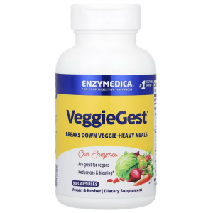 Ферменти для травлення, VeggieGest, Enzymedica, для перетравлення рослинної клітковини, 90 капсул