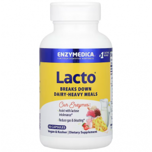 Ферменти для травлення, лакто, Lacto, Enzymedica, молочна формула для травлення, 90 капсул