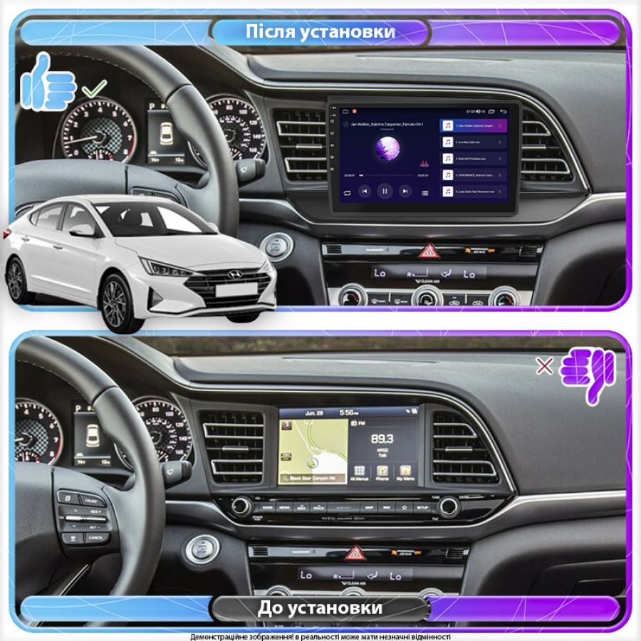Штатная магнитола Lesko для Hyundai Elantra VI (AD) Рестайлинг ver 2 2018-2020 экран 9" 2/32Gb Wi-Fi GPS Base