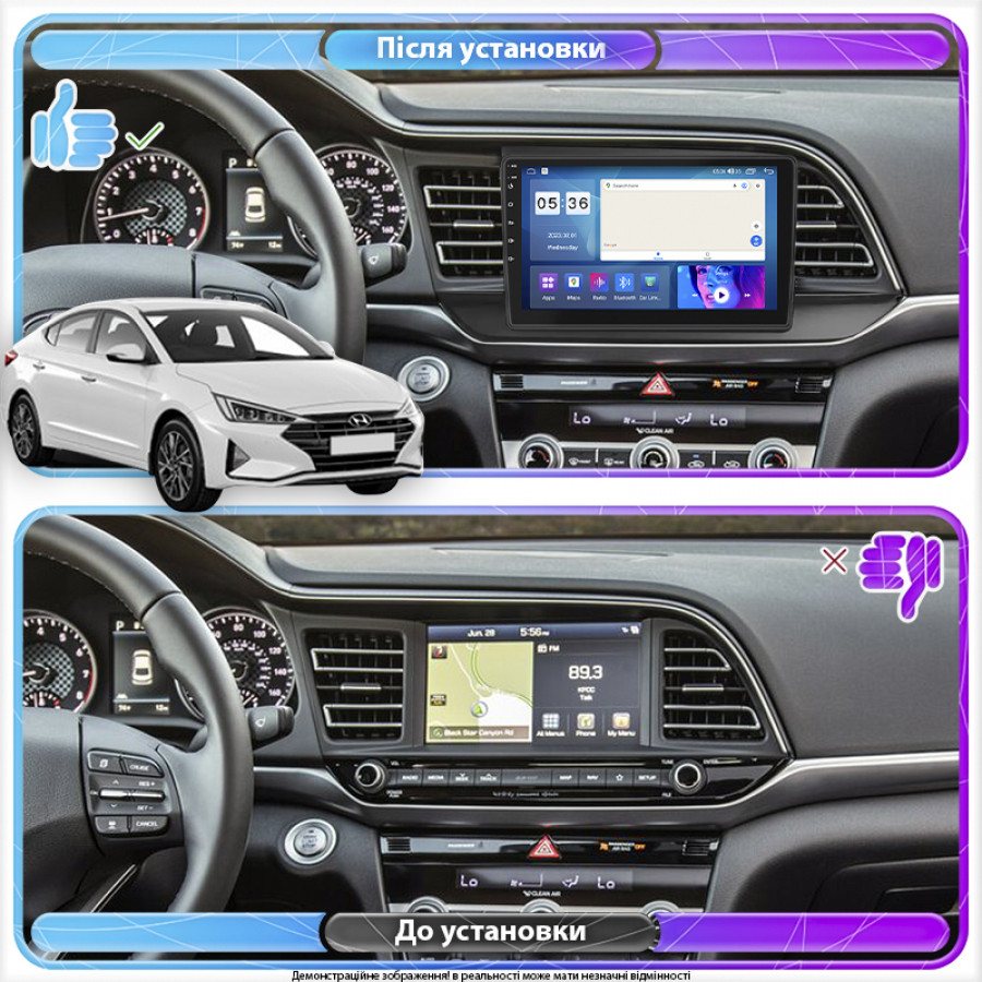 Штатная магнитола Lesko для Hyundai Elantra VI (AD) Рестайлинг ver 2 2018-2020 экран 9" 2/32Gb 4G Wi-Fi GPS Top