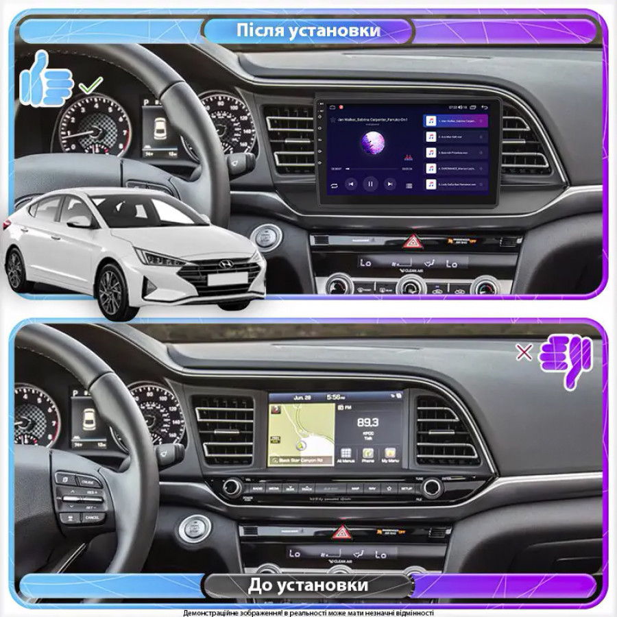 Штатная магнитола Lesko для Hyundai Elantra VI (AD) Рестайлинг ver 2 2018-2020 экран 9" 4/64Gb 4G Wi-Fi GPS Top