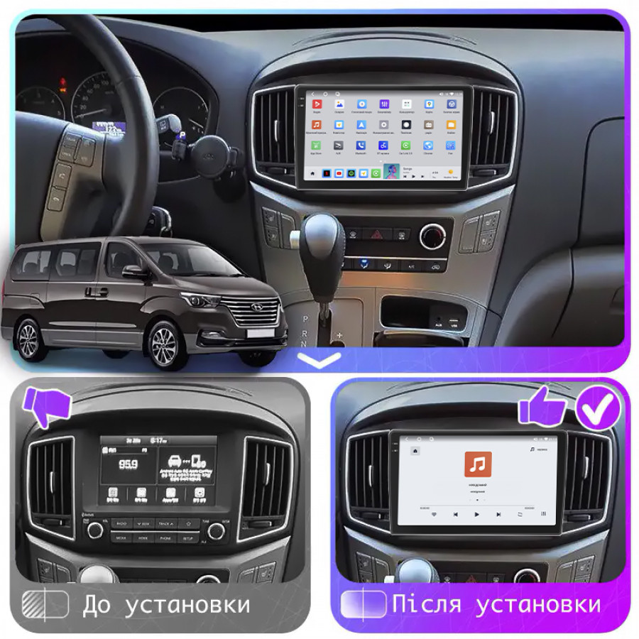 Штатная магнитола Lesko для Hyundai Grand Starex I Рестайлинг 2 2017-2021 экран 9" 4/64 QLED CarPlay 4G Wi-Fi GPS 360 Prime