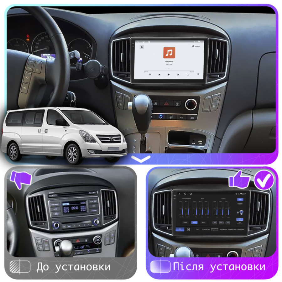 Штатная магнитола Lesko для Hyundai Grand Starex I Рестайлинг 2015-2018 экран 9" 4/64 QLED CarPlay 4G Wi-Fi GPS 360 Prime