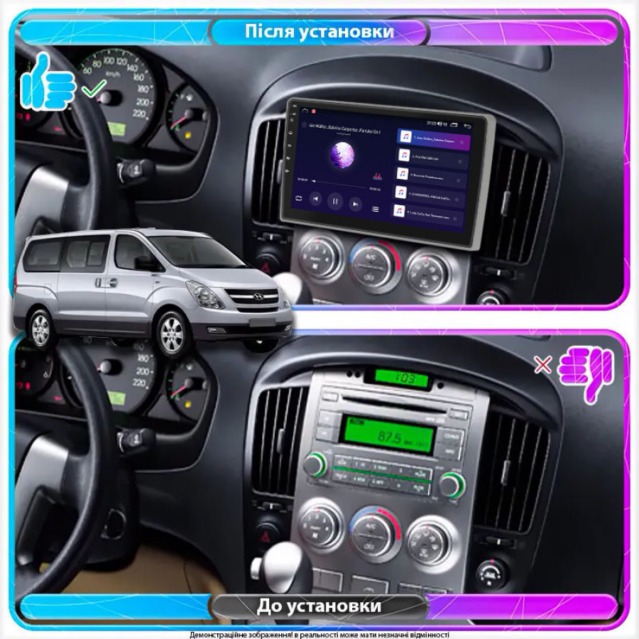 Штатная магнитола Lesko для Hyundai H-1 II 2007-2015 экран 9" 6/128Gb 4G Wi-Fi GPS Top