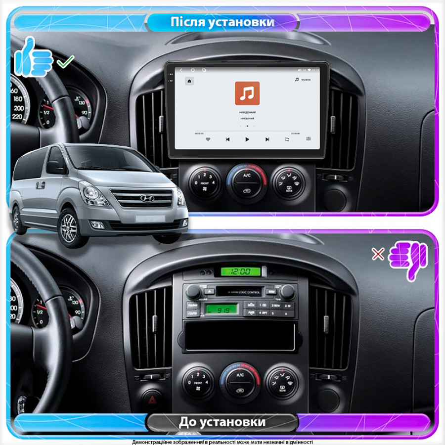 Штатная магнитола Lesko для Hyundai H-1 II ver 2 2007-2015 экран 9" 4/64 QLED CarPlay 4G Wi-Fi GPS 360 Prime