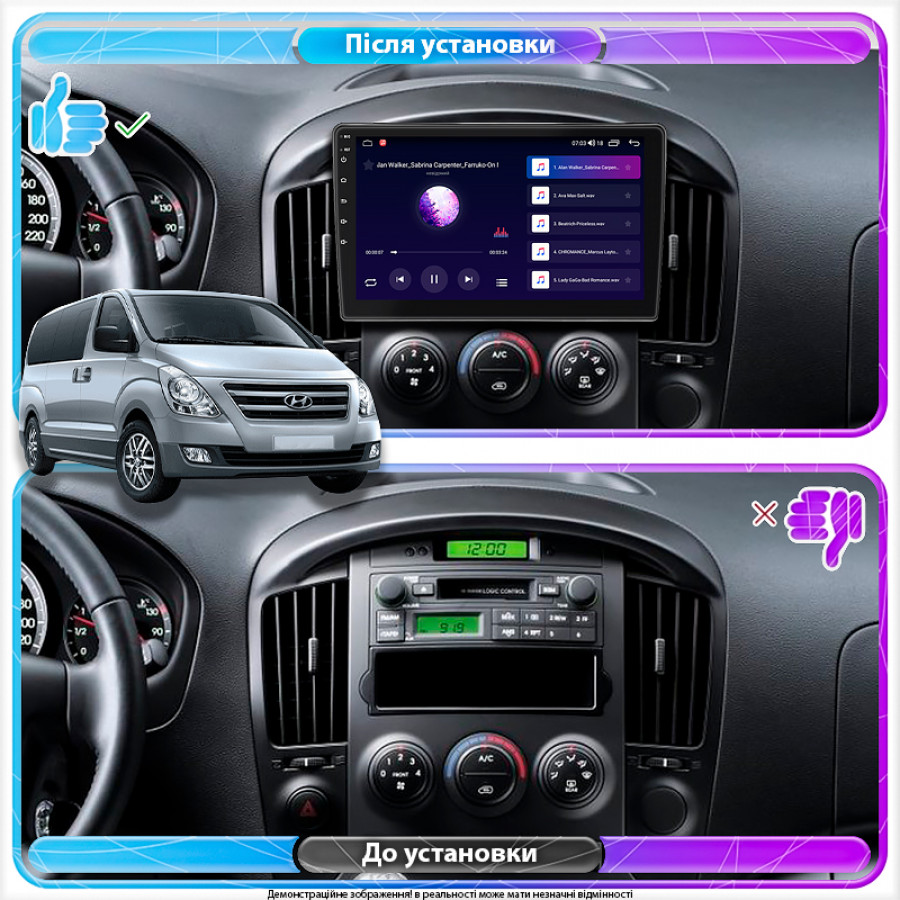 Штатная магнитола Lesko для Hyundai H-1 II ver 2 2007-2015 экран 9" 4/64Gb 4G Wi-Fi GPS Top