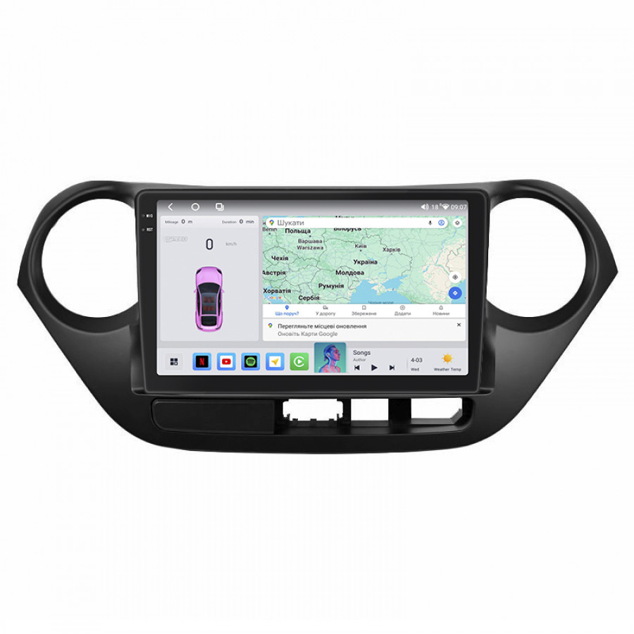 Штатная магнитола Lesko для Hyundai i10 II 2013-2016 экран 9" 4/64 QLED CarPlay 4G Wi-Fi GPS 360 Prime