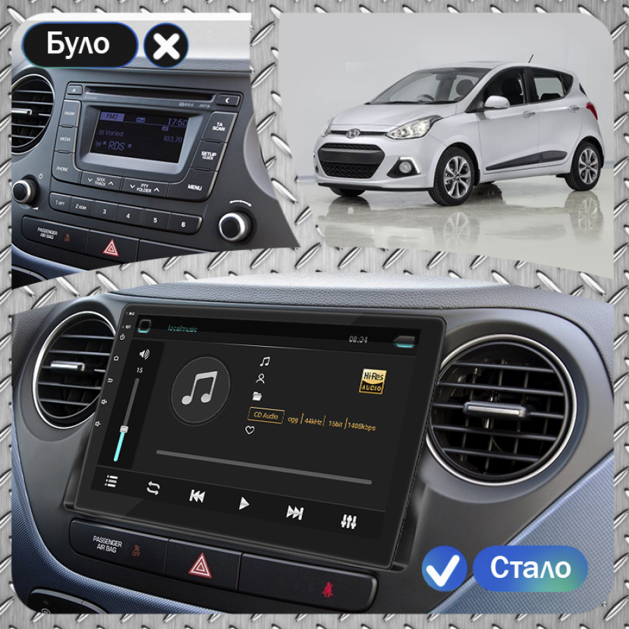 Штатная магнитола Lesko для Hyundai i10 II 2013-2016 экран 9" 6/128Gb 4G Wi-Fi GPS Top