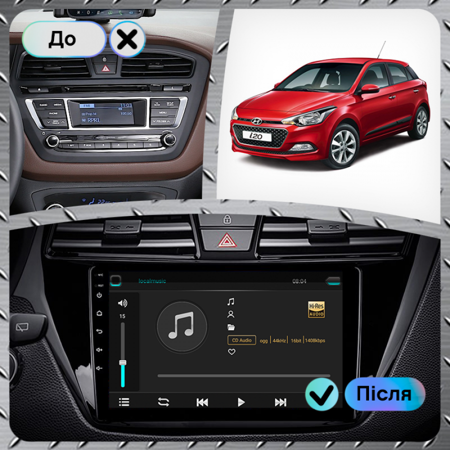 Штатная магнитола Lesko для Hyundai i20 II 2014-2018 экран 9" 4/64Gb 4G Wi-Fi GPS Top