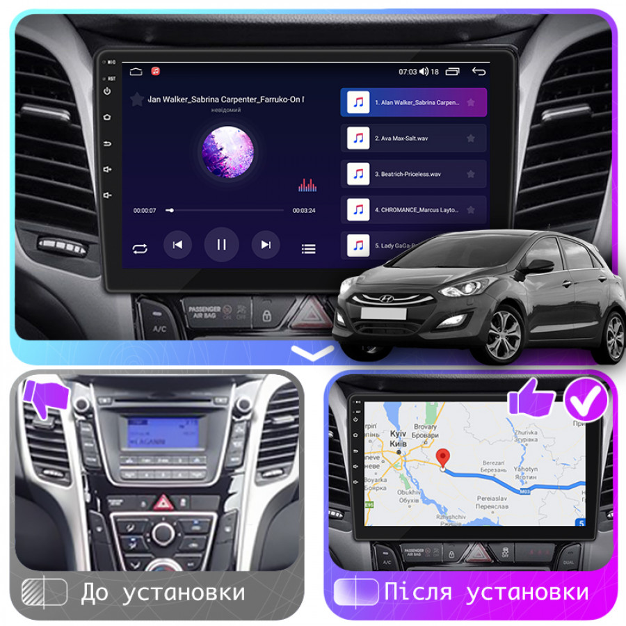 Штатная магнитола Lesko для Hyundai i30 II 2011-2015 экран 9" 4/64Gb CarPlay 4G Wi-Fi GPS Prime