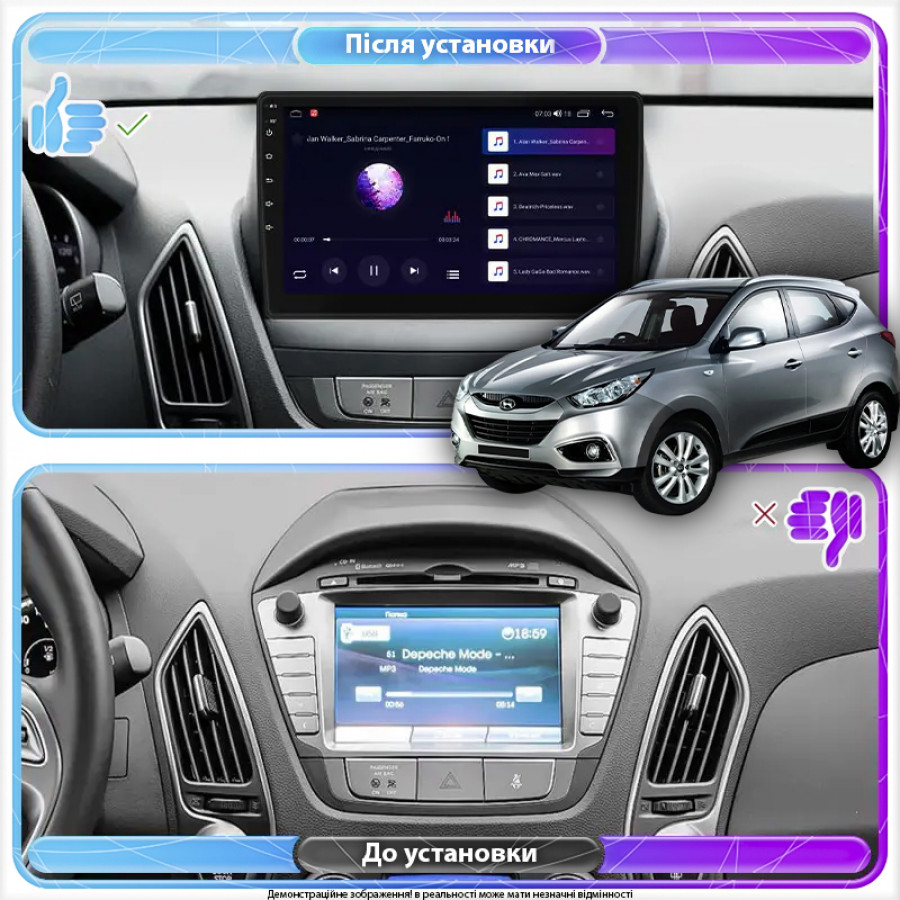 Штатная магнитола Lesko для Hyundai ix35 I 2010-2013 экран 10" 2/32Gb 4G Wi-Fi GPS Top