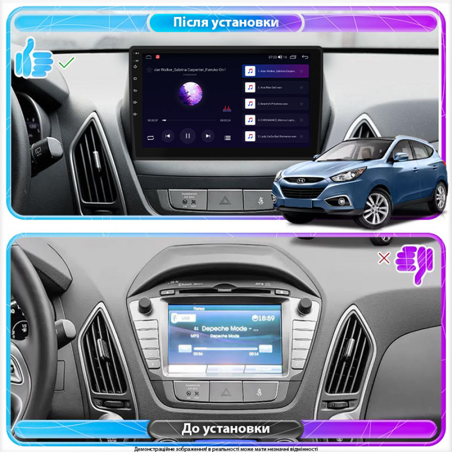 Штатная магнитола Lesko для Hyundai ix35 I Рестайлинг 2013-2015 экран 10" 2/32Gb Wi-Fi GPS Base
