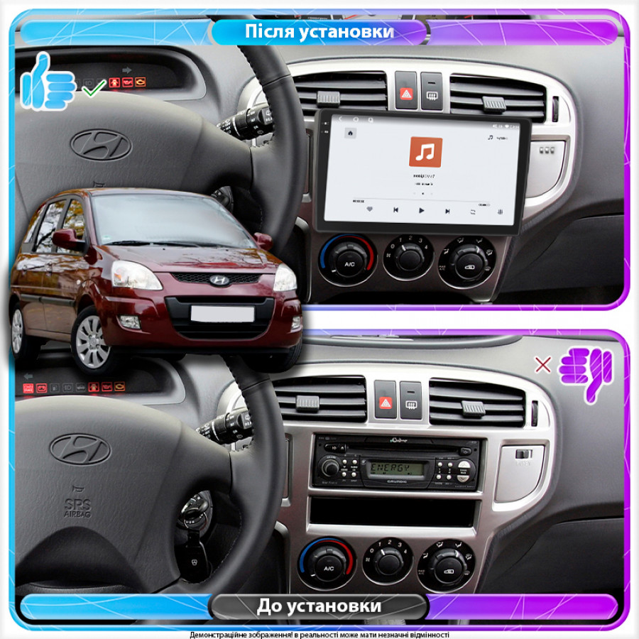 Штатная магнитола Lesko для Hyundai Matrix I Рестайлинг 2 2008-2010 экран 9" 4/64 QLED CarPlay 4G Wi-Fi GPS 360 Prime