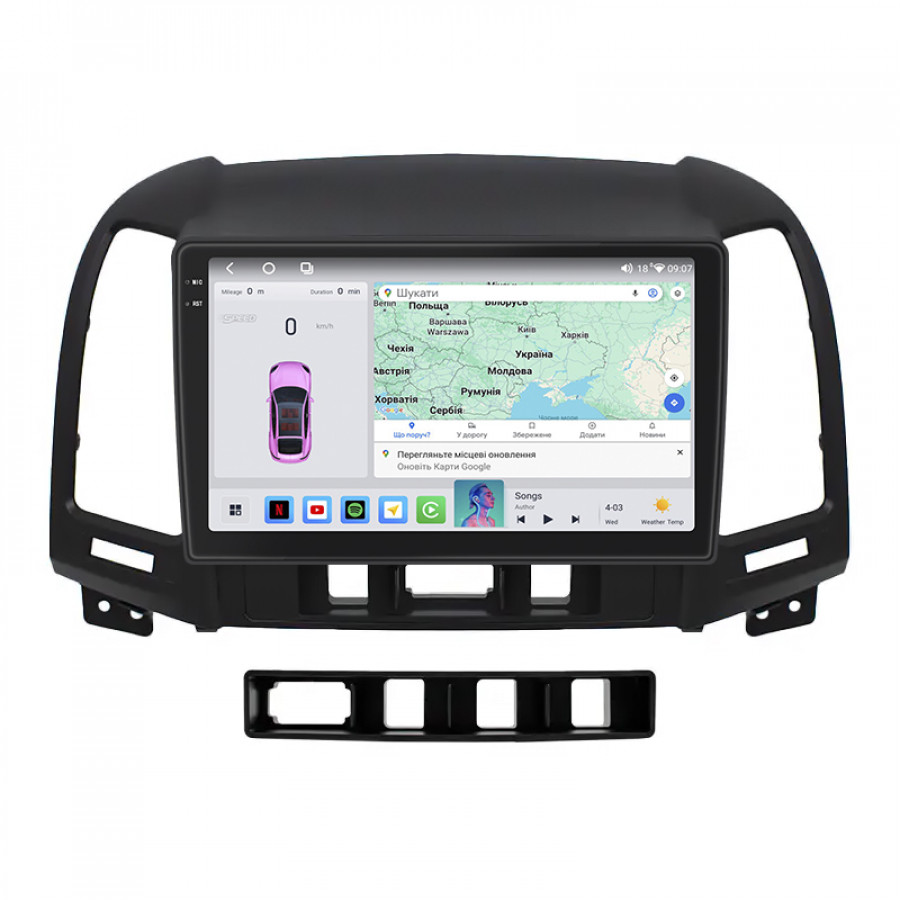 Штатная магнитола Lesko для Hyundai Santa Fe II Рестайлинг 2009-2012 экран 9" 4/64 QLED CarPlay 4G Wi-Fi GPS 360 Prime