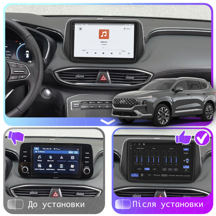 Штатная магнитола Lesko для Hyundai Santa Fe IV 2018-2021 экран 10" 4/64 QLED CarPlay 4G Wi-Fi GPS 360 Prime