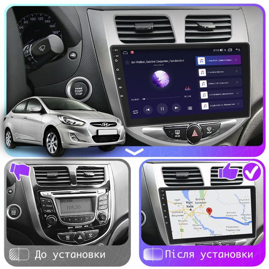 Штатная магнитола Lesko для Hyundai Solaris I 2010-2014 экран 10" 6/128Gb 4G Wi-Fi GPS Top