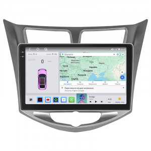 Штатная магнитола Lesko для Hyundai Solaris I Рестайлинг 2014-2017 экран 10" 4/64 QLED CarPlay 4G Wi-Fi GPS 360 Prime