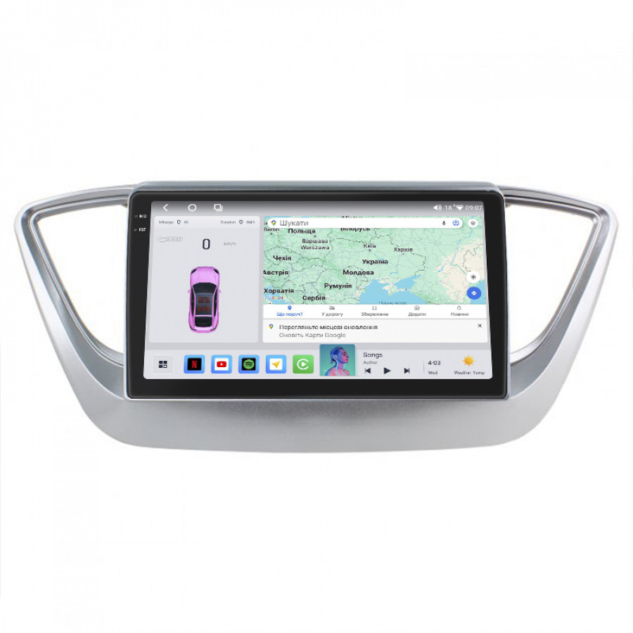 Штатная магнитола Lesko для Hyundai Solaris II 2017-2020 экран 9" 4/64 QLED CarPlay 4G Wi-Fi GPS 360 Prime