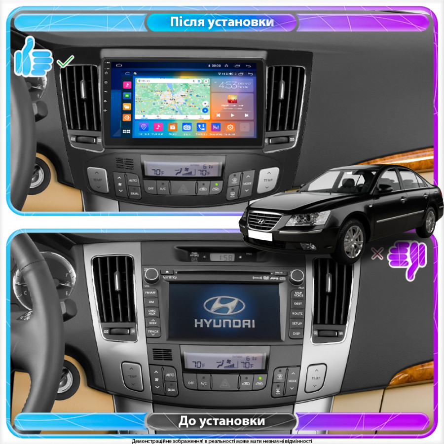 Штатная магнитола Lesko для Hyundai Sonata V (NF) Auto AC 2008-2010 экран 9" 2/32Gb CarPlay 4G Wi-Fi GPS Prime