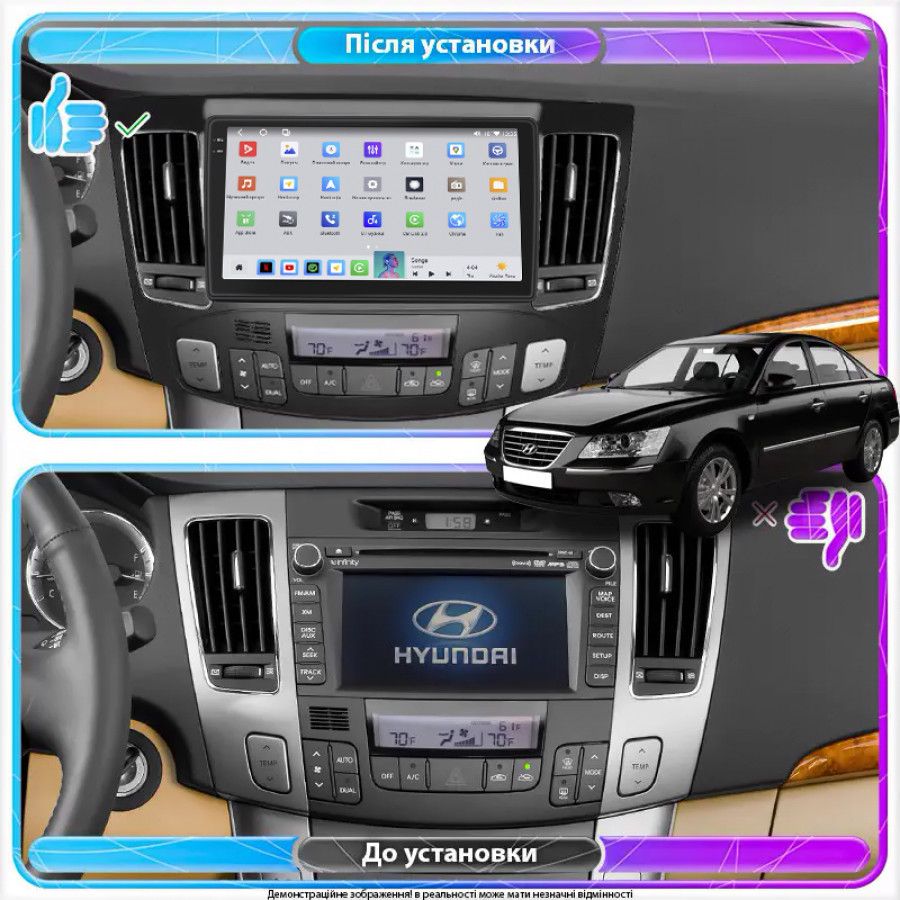 Штатная магнитола Lesko для Hyundai Sonata V (NF) Auto AC 2008-2010 экран 9" 4/64 QLED CarPlay 4G Wi-Fi GPS 360 Prime