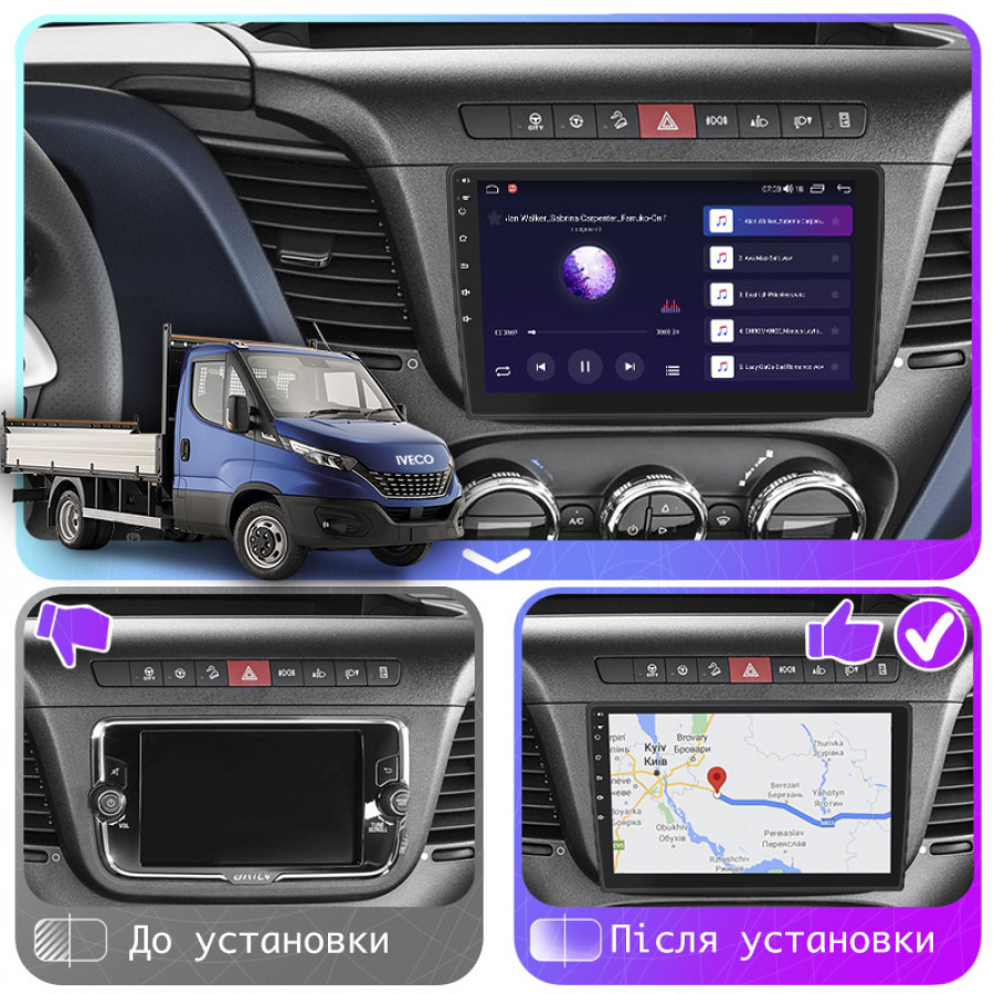 Штатная магнитола Lesko для IVECO Daily VI Рестайлинг 2019-н.в. экран 9" 4/64Gb 4G Wi-Fi GPS Top