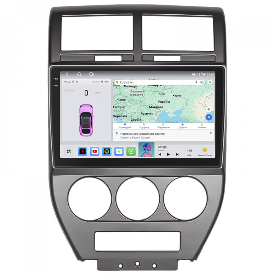 Штатная магнитола Lesko для Jeep Compass I 2006-2010 экран 10" 4/64 QLED CarPlay 4G Wi-Fi GPS 360 Prime