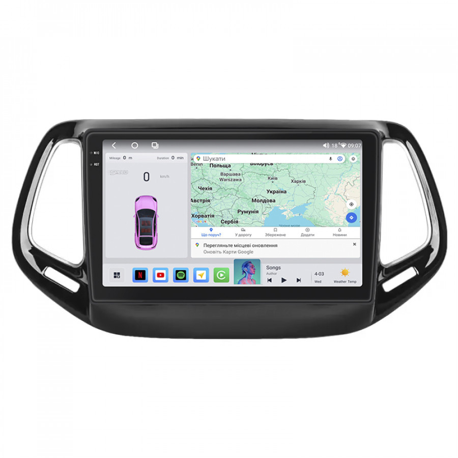 Штатная магнитола Lesko для Jeep Compass II 2017-н.в. экран 10" 4/64 QLED CarPlay 4G Wi-Fi GPS 360 Prime