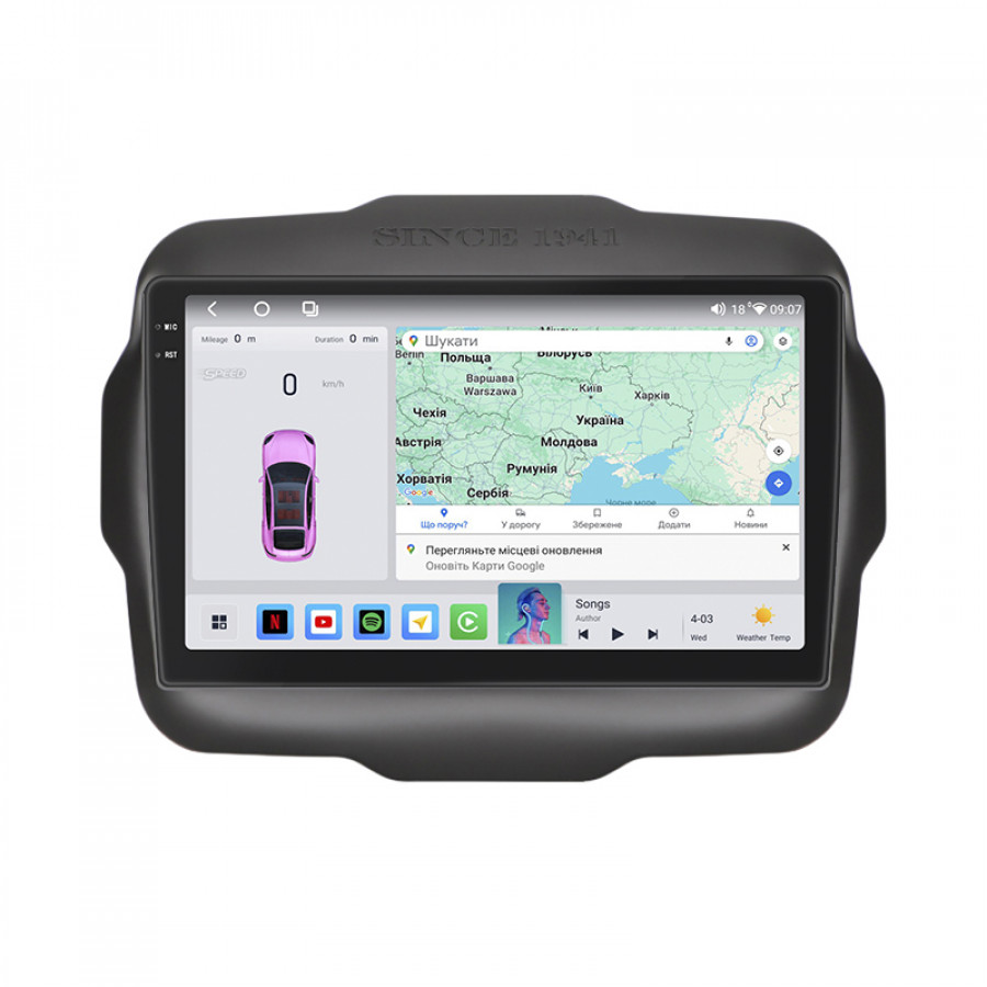 Штатная магнитола Lesko для Jeep Renegade I Рестайлинг 2018-н.в. экран 9" 4/64 QLED CarPlay 4G Wi-Fi GPS 360 Prime