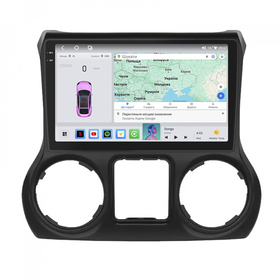 Штатная магнитола Lesko для Jeep Wrangler III (JK) 2007-2018 экран 10" 4/64 QLED CarPlay 4G Wi-Fi GPS 360 Prime