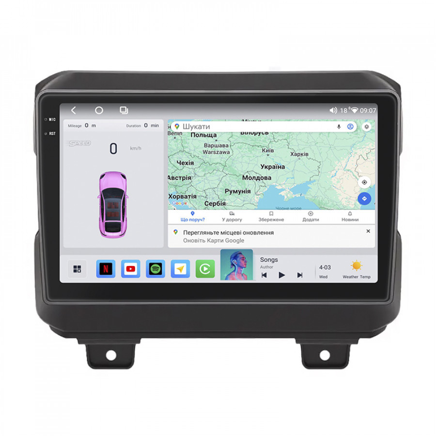 Штатная магнитола Lesko для Jeep Wrangler IV (JL) 2017-н.в. экран 9" 4/64 QLED CarPlay 4G Wi-Fi GPS 360 Prime
