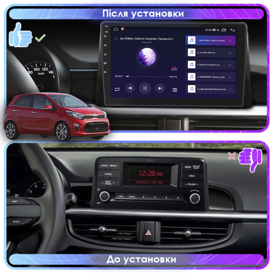 Штатная магнитола Lesko для Kia Picanto III 2017-2021 экран 9" 6/128Gb 4G Wi-Fi GPS Top