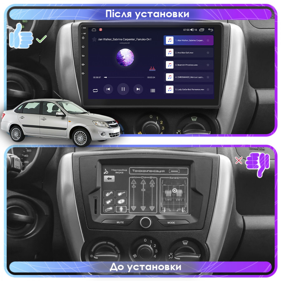 Штатная магнитола Lesko для LADA (ВАЗ) Granta I 2011-2018 экран 9" 2/32Gb 4G Wi-Fi GPS Top