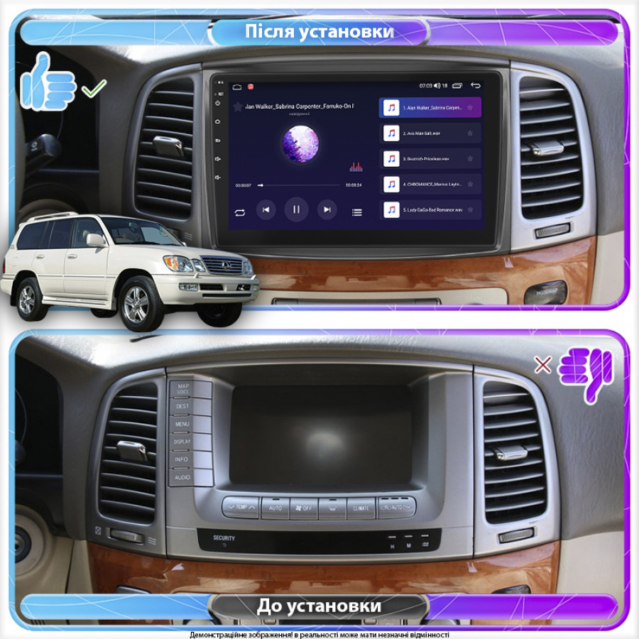 Штатная магнитола Lesko для Lexus LX II Рестайлинг 2002-2007 экран 10" 2/32Gb 4G Wi-Fi GPS Top