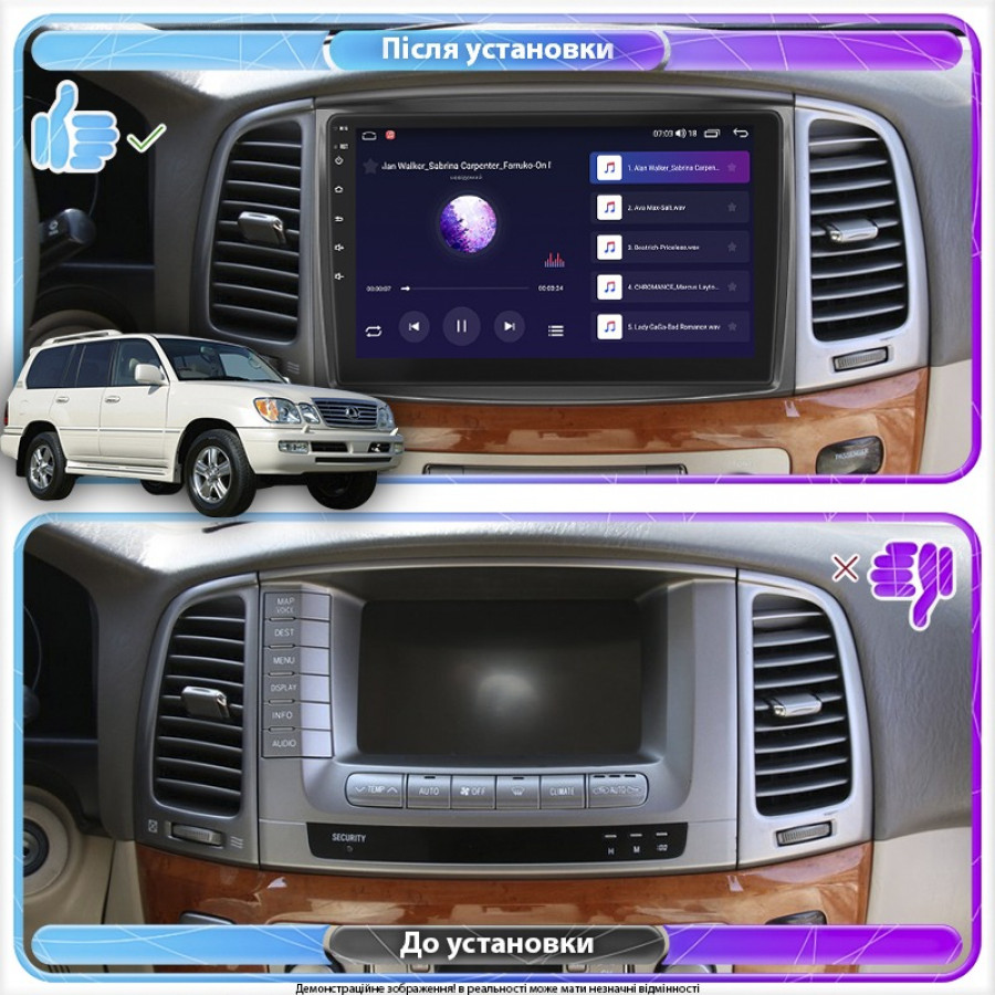Штатная магнитола Lesko для Lexus LX II Рестайлинг 2002-2007 экран 10" 6/128Gb 4G Wi-Fi GPS Top