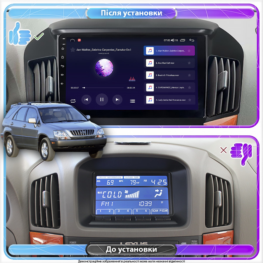 Штатная магнитола Lesko для Lexus RX I 1997-2003 экран 9" 2/32Gb Wi-Fi GPS Base