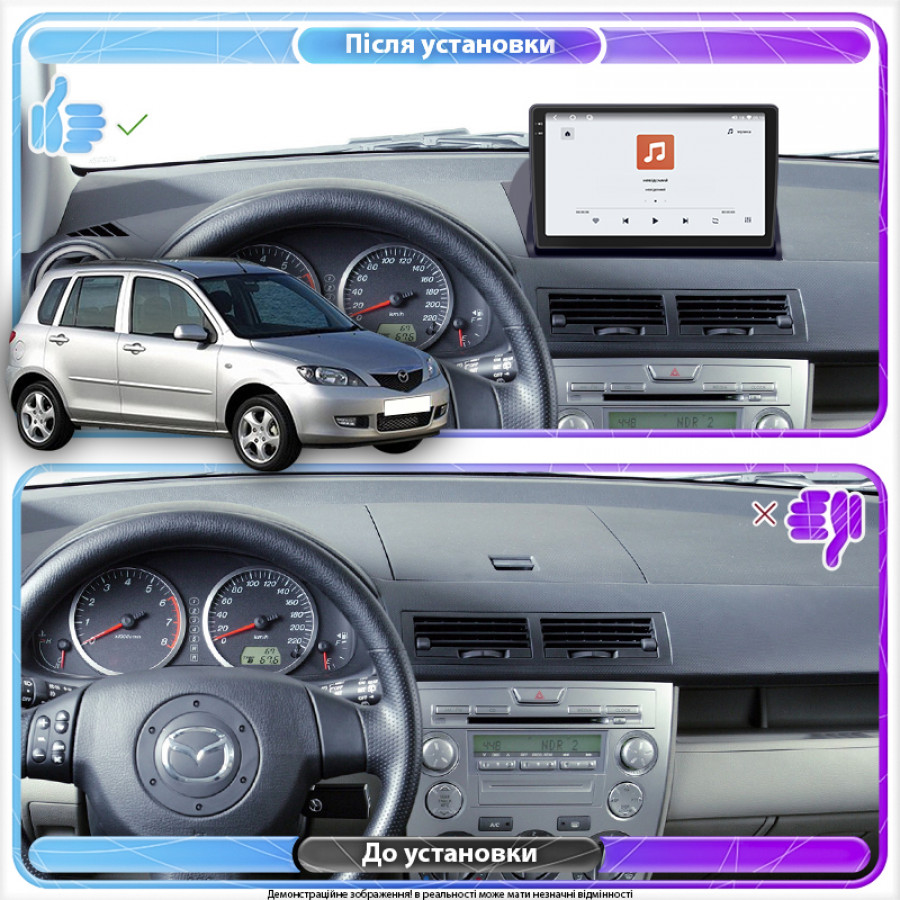 Штатная магнитола Lesko для Mazda 2 I (DY) 2003-2005 экран 10" 4/64 QLED CarPlay 4G Wi-Fi GPS 360 Prime